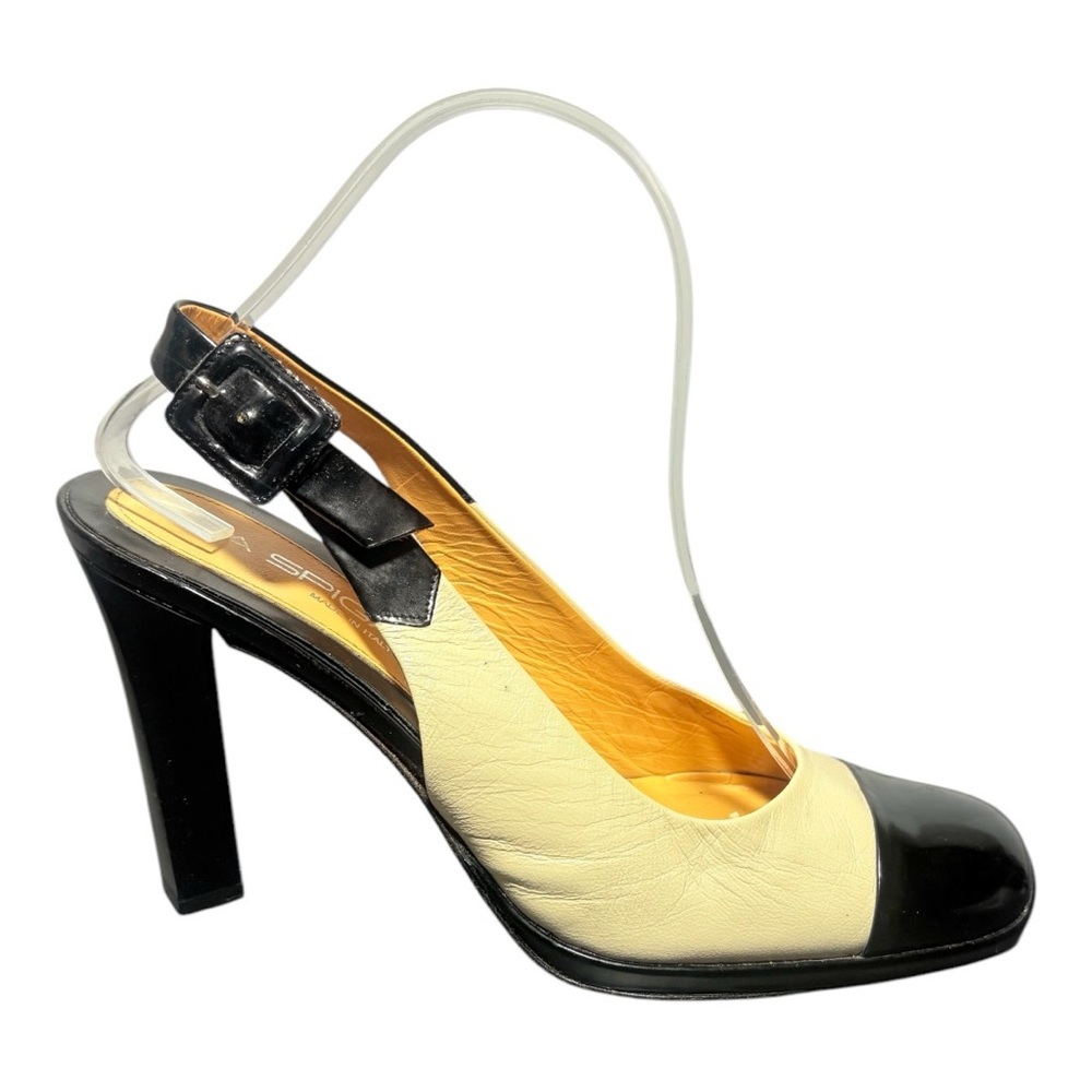 VIA SPIGA Vintage Black and Cream Leather Slingback Heels - Picture 2 of 11